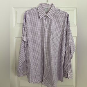 Brooks Brothers purple white checkered button down shirt. Cotton, classic 17-35